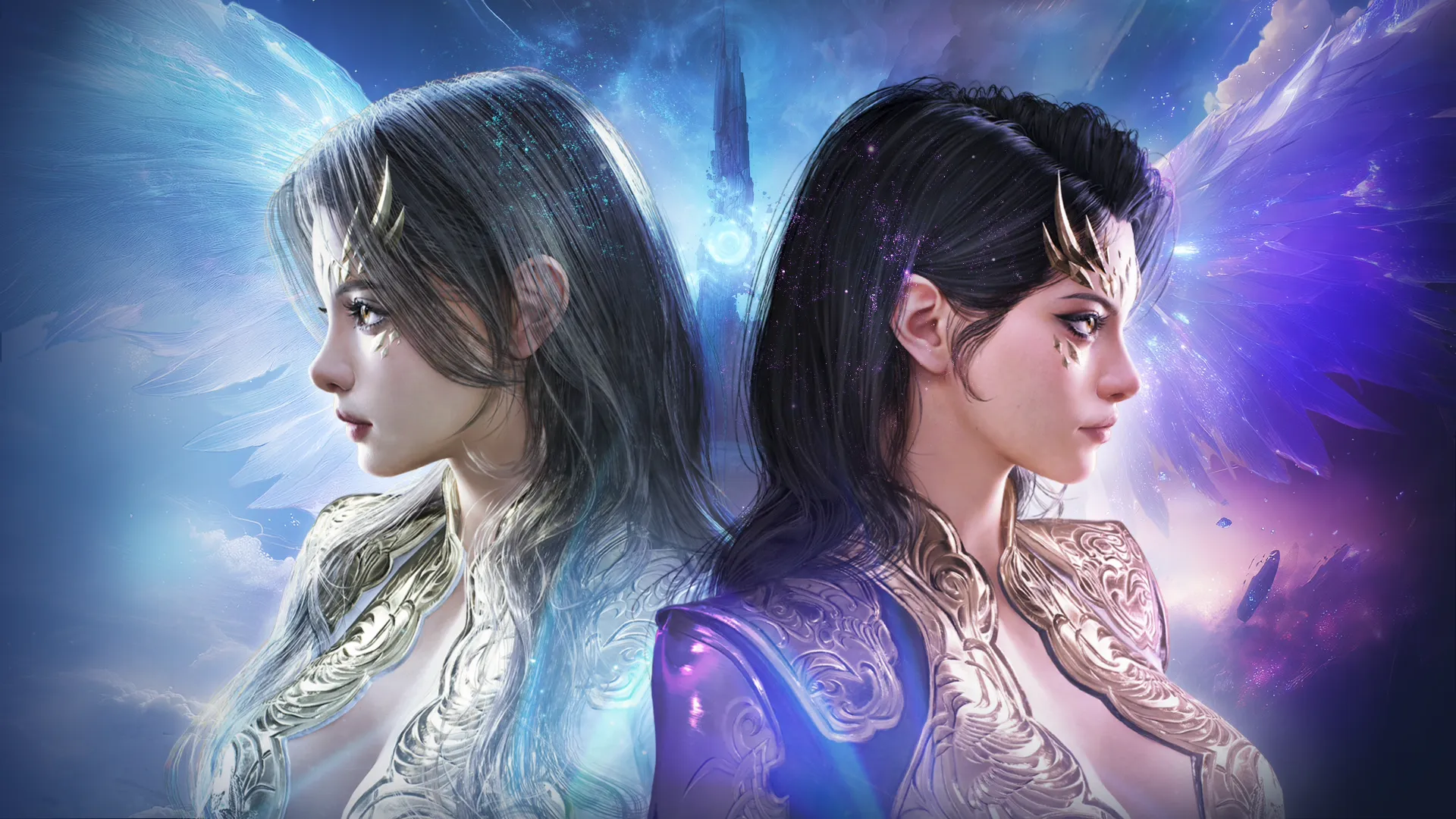 Aion 2 Elyos and Asmodian characters facing opposite directions